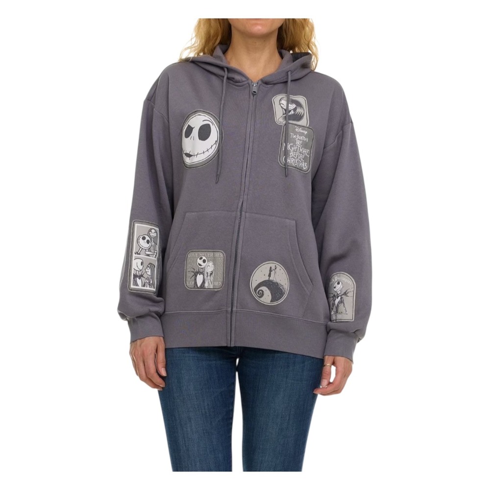 Disney Nightmare Before Christmas Jack Skellington Zip Hoodie Grey Large